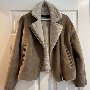 Zara Faux Suede Shearling Lined Jacket